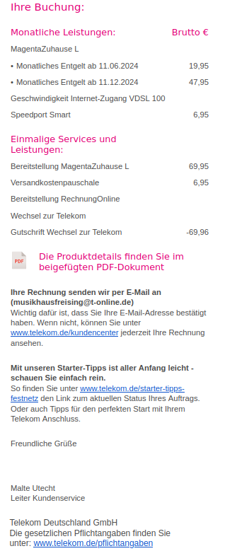 Phishing report: Example of phishing Telekom customers