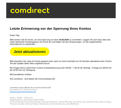 Phishing Report: Example Phishing comdirect