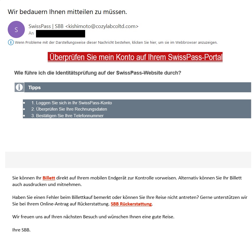 Phishing report: Example of phishing Telekom customers